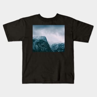 Closeup of Norwegian Mountains on Moody Winter Day Kids T-Shirt